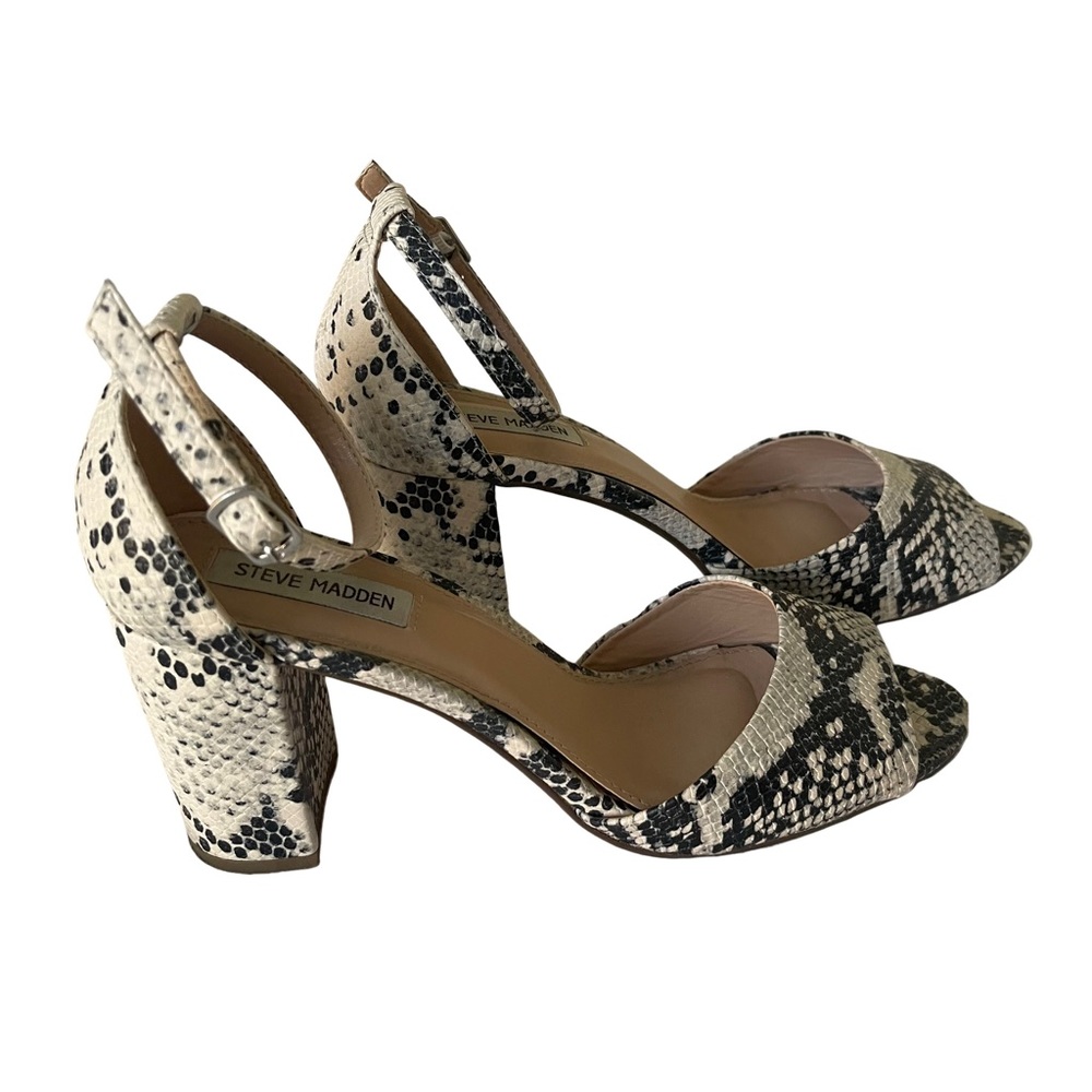 STEVE MADDEN Snakeskin Faux Leather Ankle Strap Block Heel Sandals size 9.5